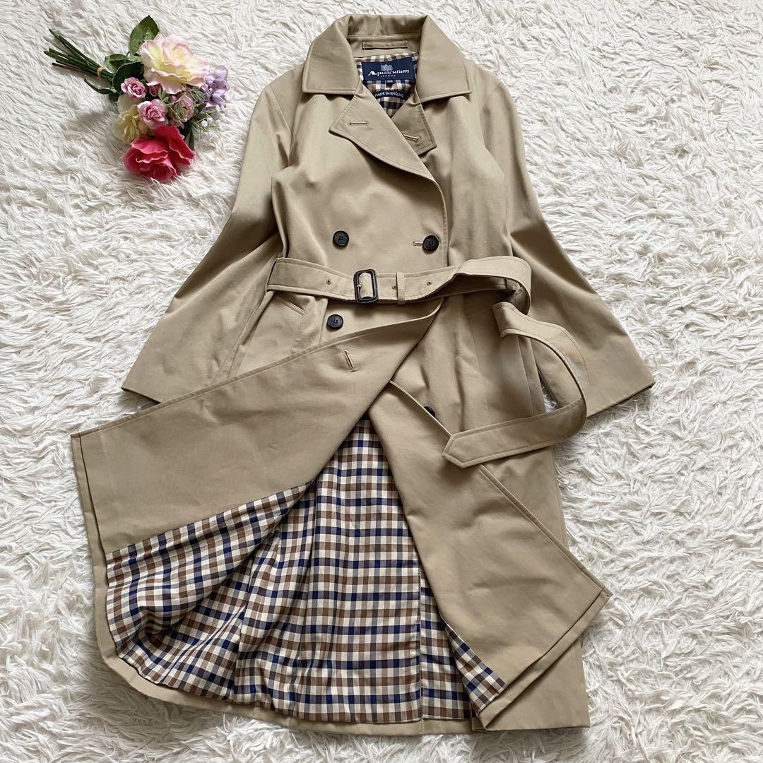 Aquascutum Trench Coat Club Check Asian fit XL 42 US size L Beige Authentic