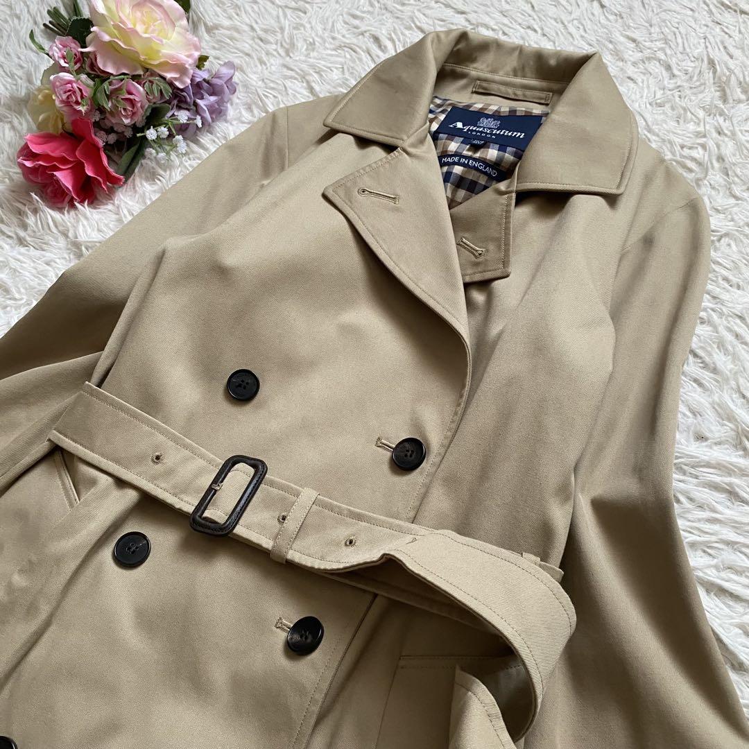 Aquascutum Trench Coat Club Check Asian fit XL 42 US size L Beige Authentic