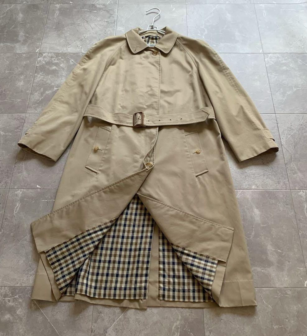 Aquascutum Trench Coat Club Check FREE SIZE Beige Authentic