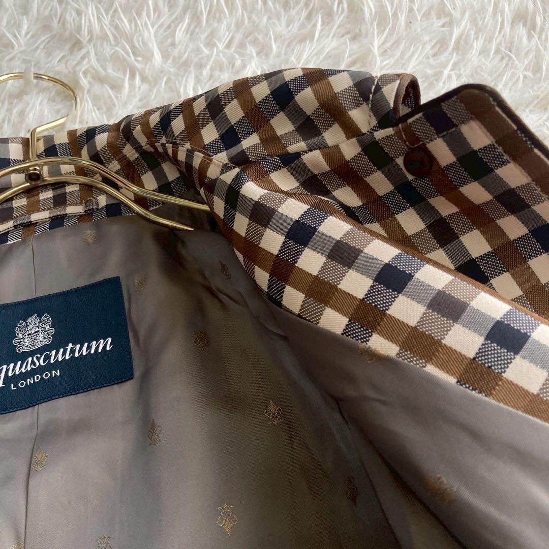 Aquascutum Trench Coat Club Check Asian fit M US size S Brown Authentic