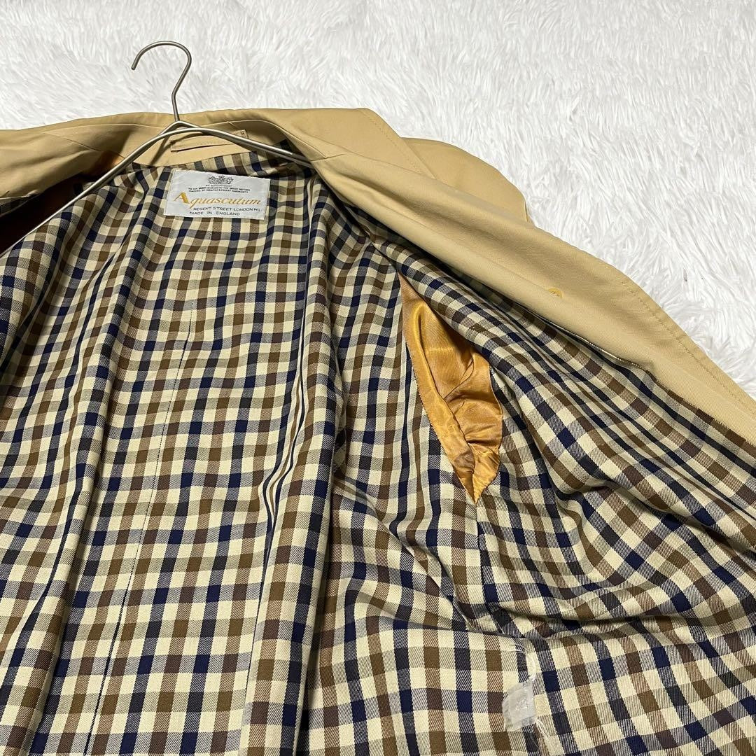 Aquascutum Trench Coat Club Check FREE SIZE Beige Authentic