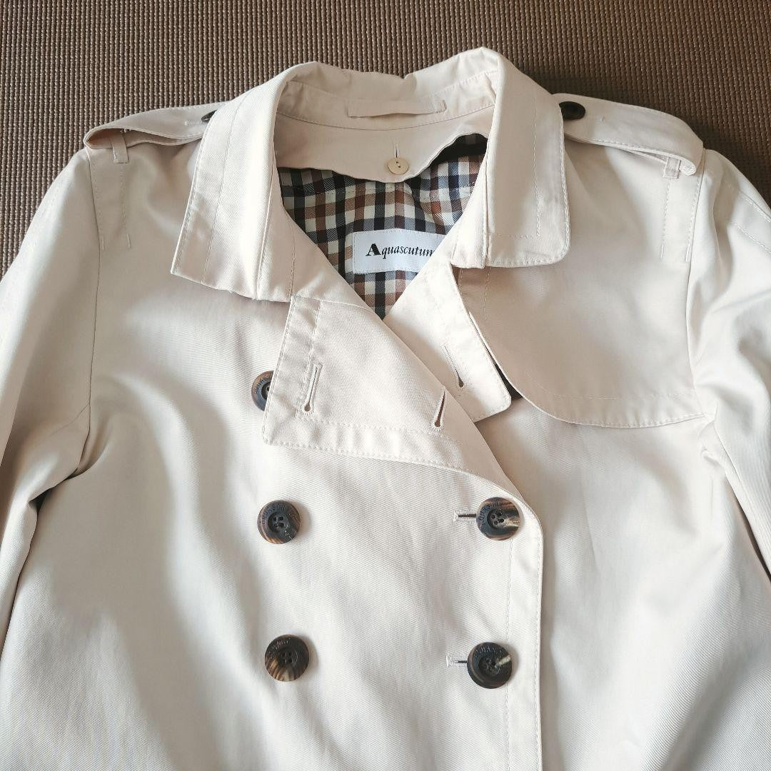 Aquascutum Trench Coat Club Check Asian fit L US size M Light Beige Authentic