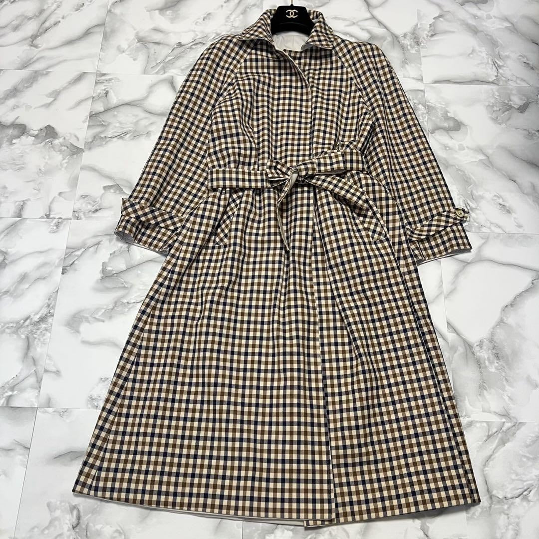 Aquascutum Trench Coat 2way Club Check Asian fit M US size S Beige Authentic