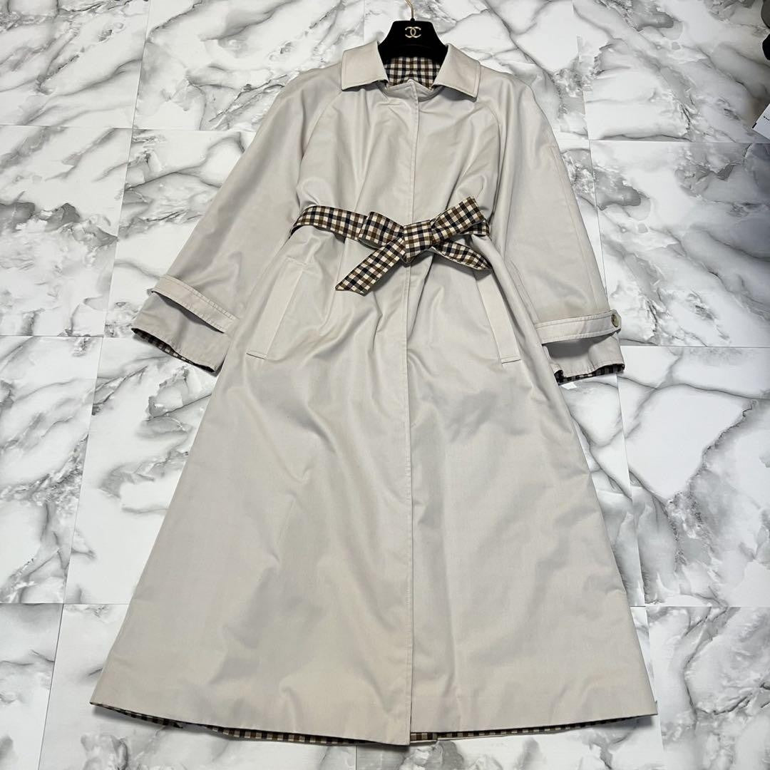 Aquascutum Trench Coat 2way Club Check Asian fit M US size S Beige Authentic