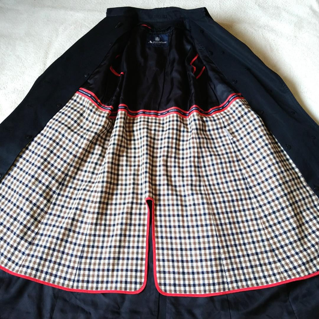 Aquascutum Trench Coat Club Check Asian fit M US size S Black Authentic