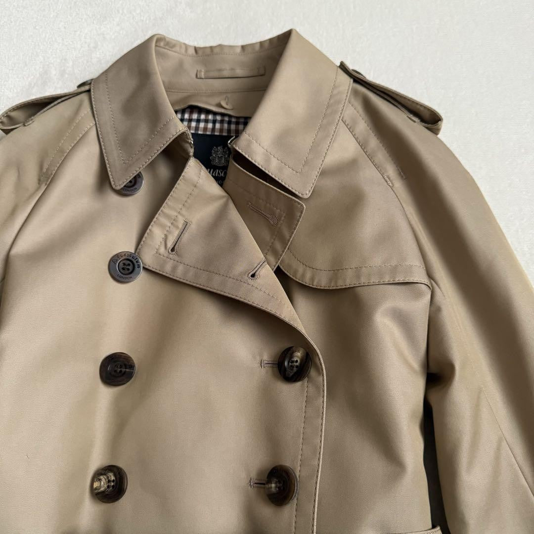 Aquascutum Trench Coat Club Check Asian fit M US size S Honey Beige Authentic