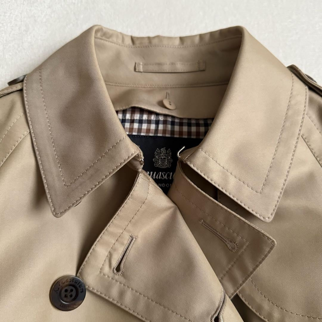 Aquascutum Trench Coat Club Check Asian fit M US size S Honey Beige Authentic