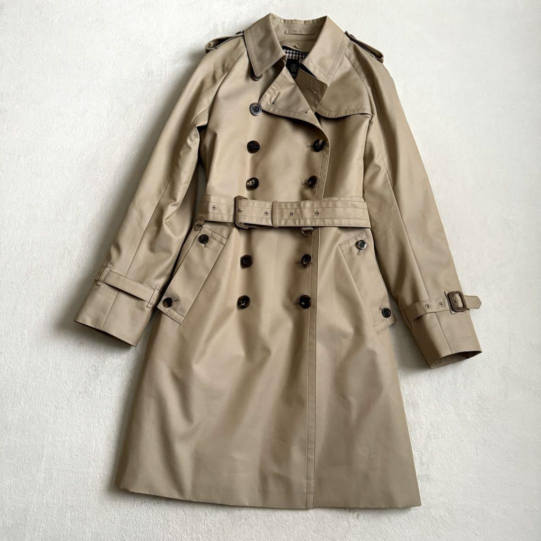 Aquascutum Trench Coat Club Check Asian fit M US size S Honey Beige Authentic
