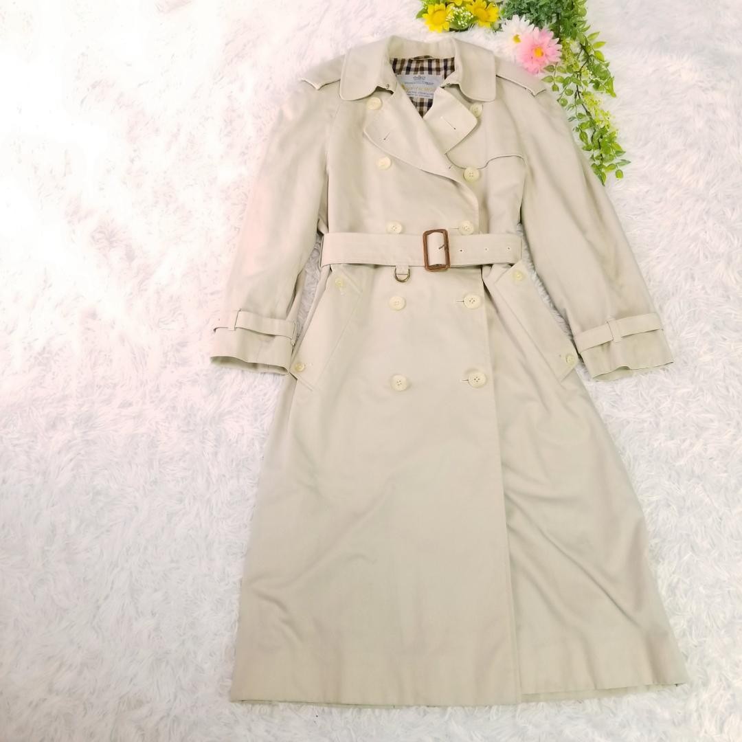 Aquascutum Trench Coat Club Check Asian fit XL US size L Beige Authentic