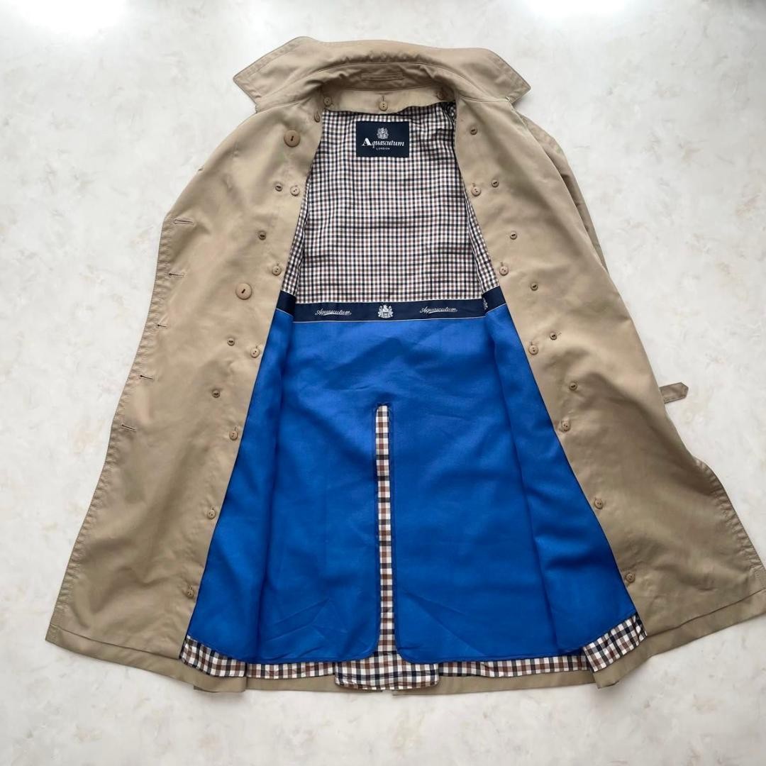 Aquascutum Trench Coat Club Check Asian fit S US size XS Beige Blue Authentic