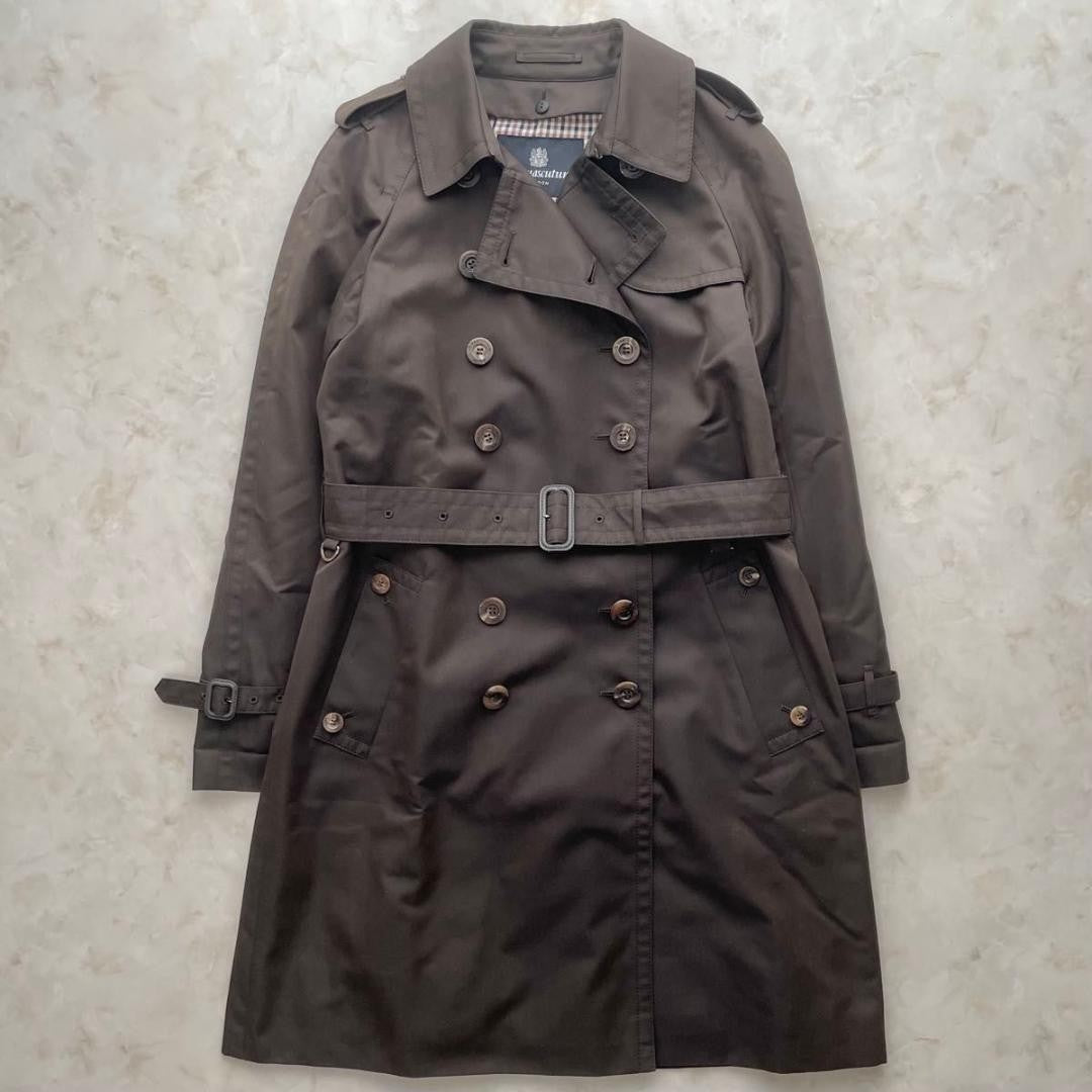 Aquascutum Trench Coat Club Check Asian fit M US size S Brown Purple Authentic
