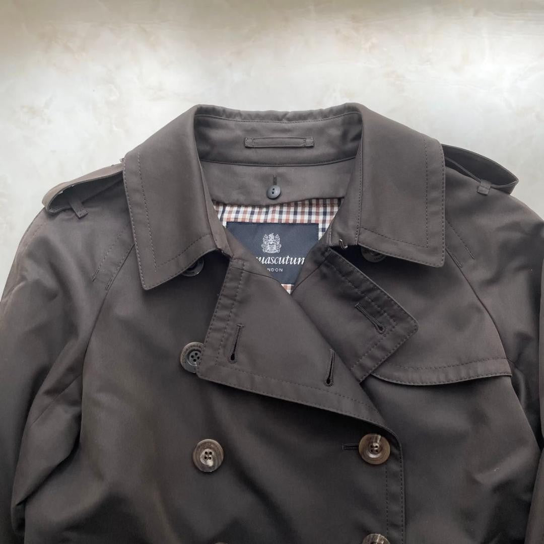 Aquascutum Trench Coat Club Check Asian fit M US size S Brown Purple Authentic