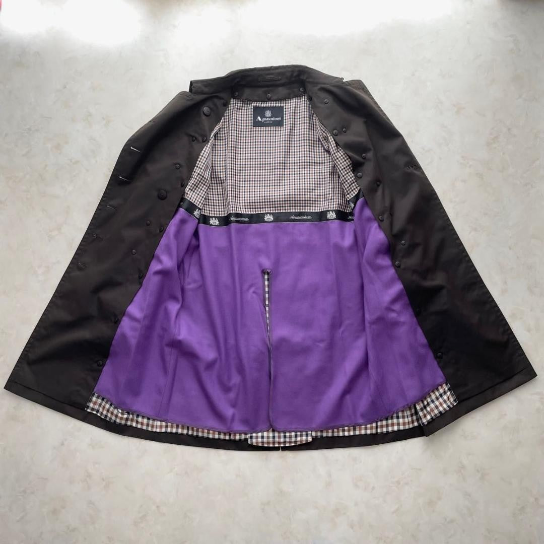 Aquascutum Trench Coat Club Check Asian fit M US size S Brown Purple Authentic