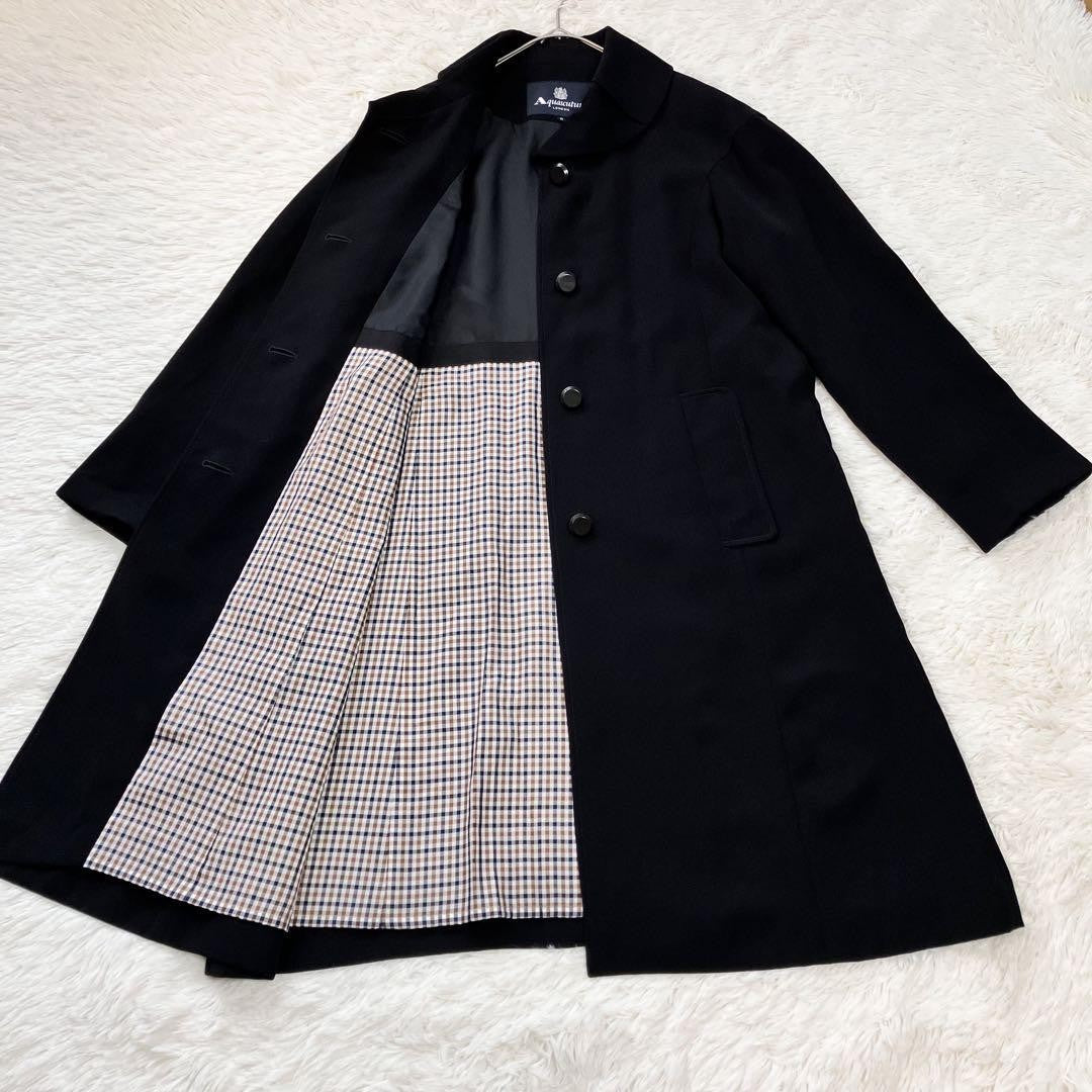 Aquascutum Trench Coat Club Check Asian fit XL US size L Black Authentic