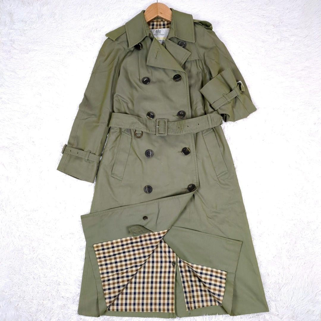 Aquascutum Trench Coat Club Check Asian fit M US size S Khaki Authentic