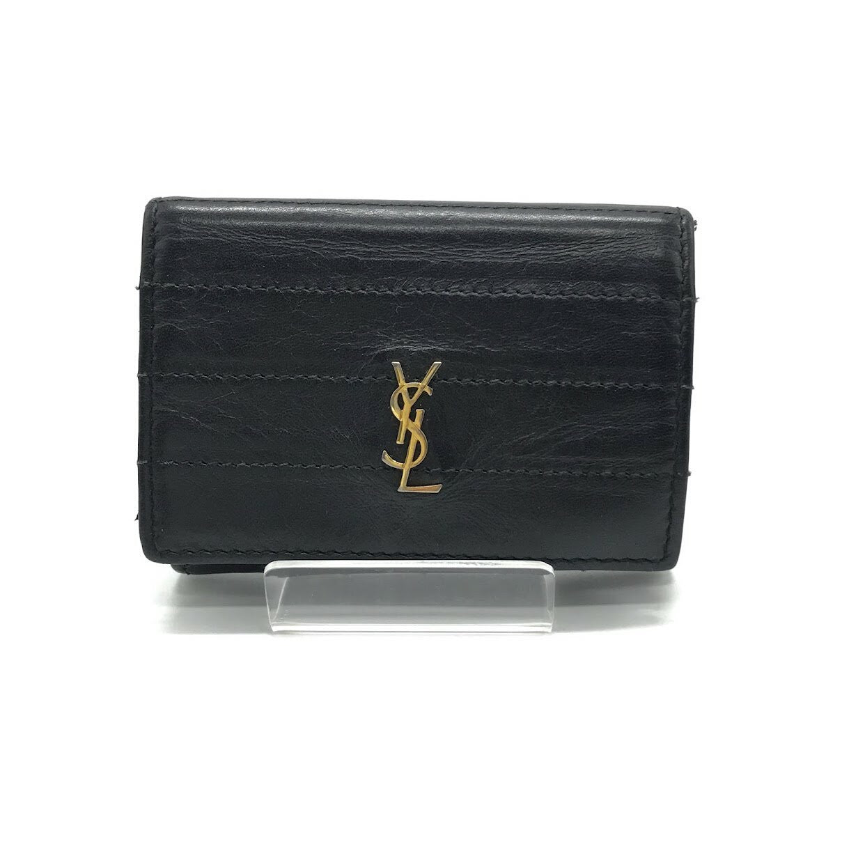 Saint Laurent Tri-fold Wallet Compact Purse YSL Cassandra Black Authentic