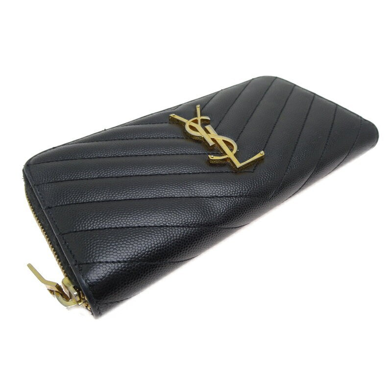 Saint Laurent Round Zip Long Wallet Purse YSL Cassandra Black Authentic
