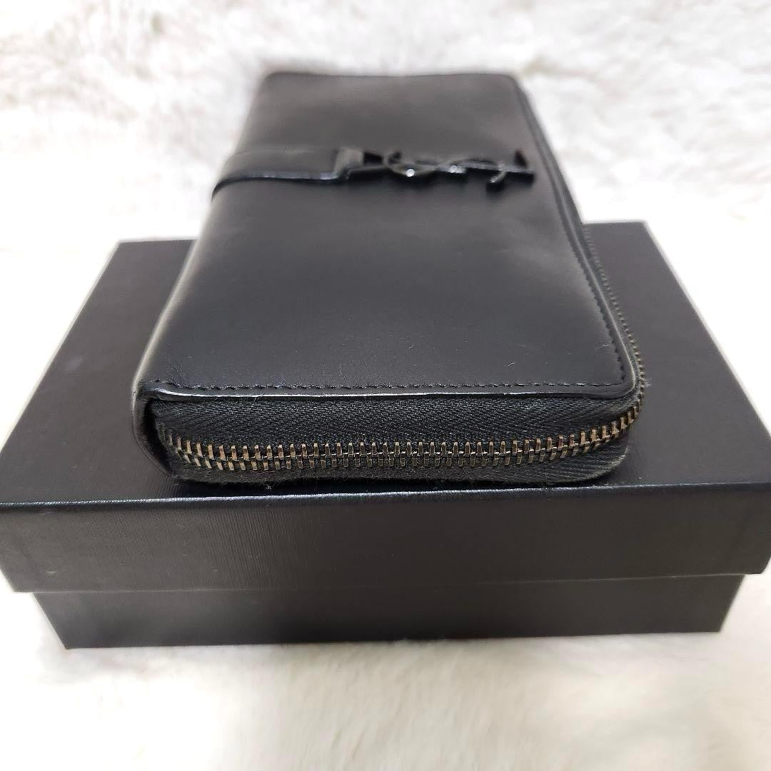 Saint Laurent Round Zip Long Wallet Purse YSL Cassandra Black Authentic