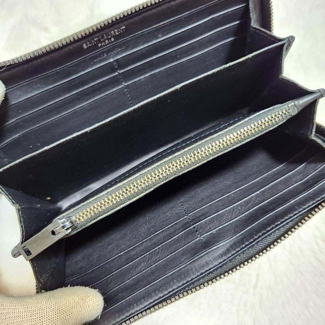 Saint Laurent Round Zip Long Wallet Purse YSL Cassandra Black Authentic