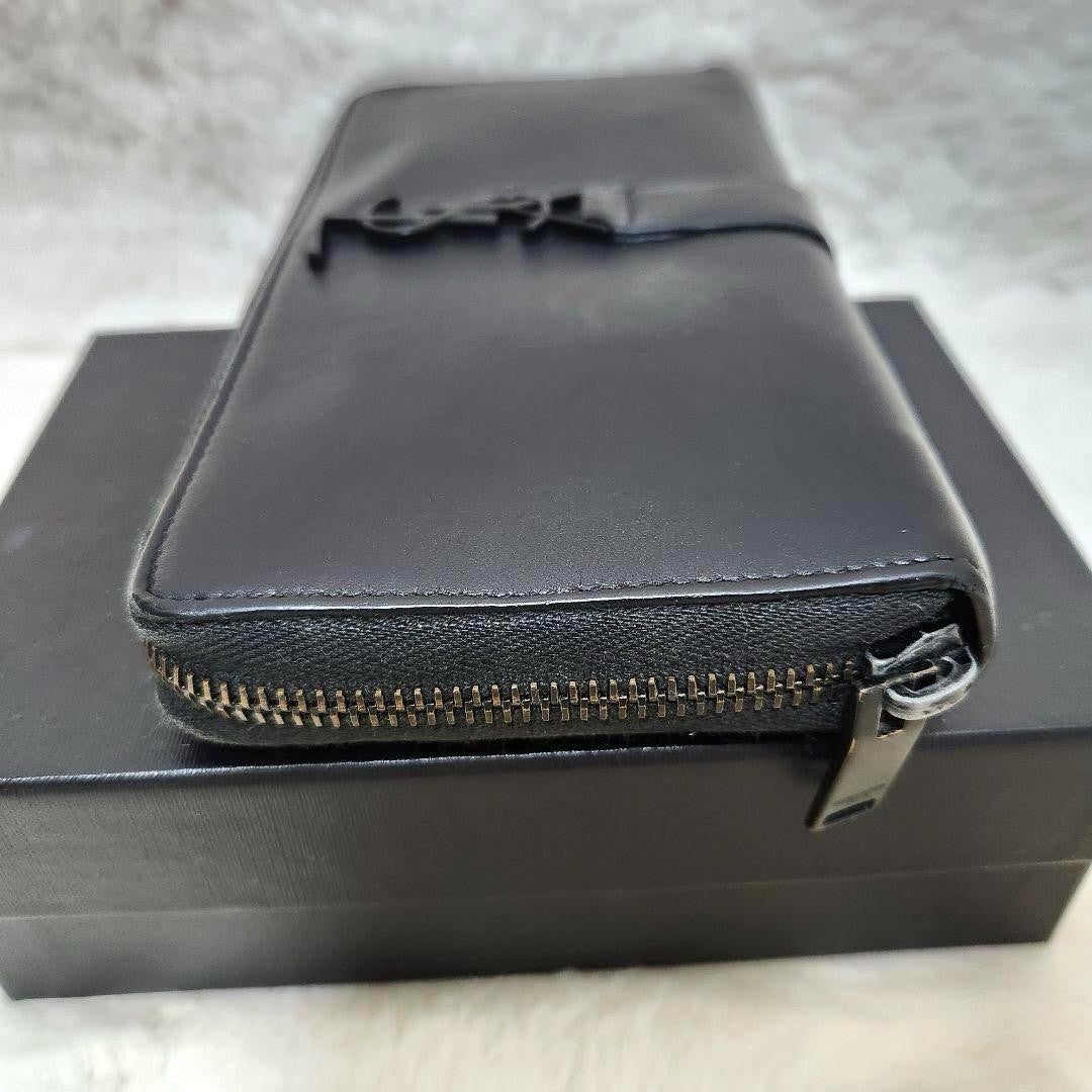 Saint Laurent Round Zip Long Wallet Purse YSL Cassandra Black Authentic