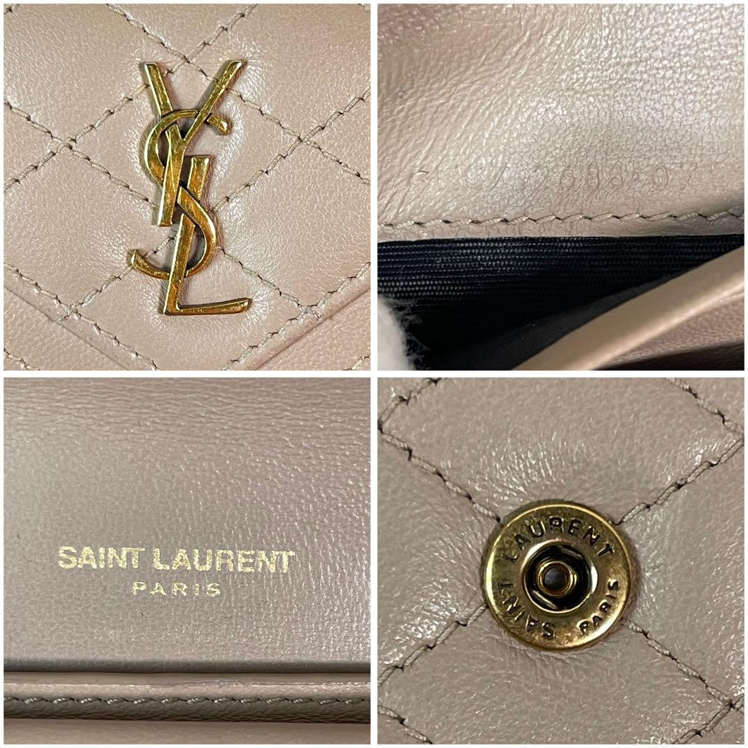 Saint Laurent Tri-fold Wallet Compact Purse YSL Cassandra Pink Beige Authentic