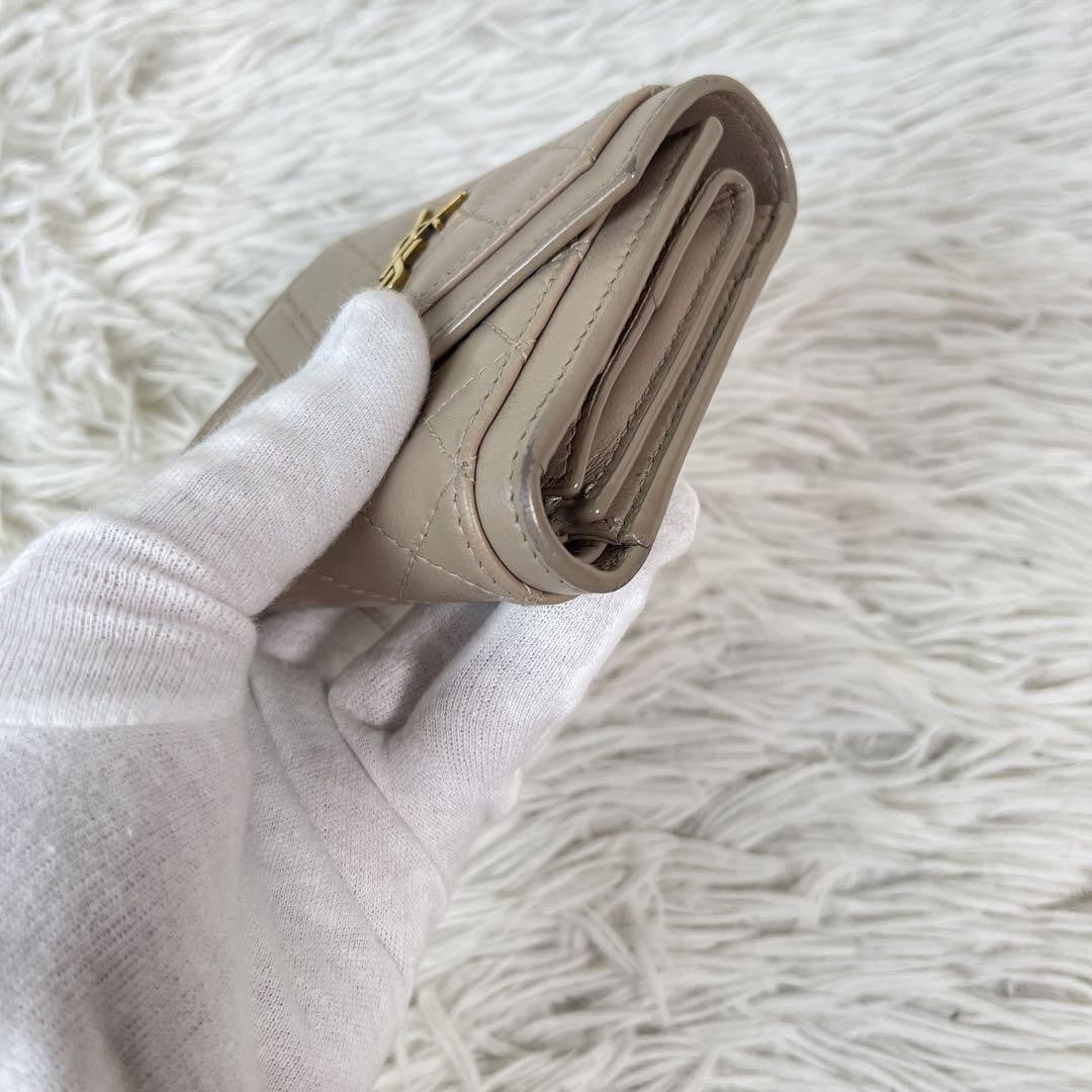 Saint Laurent Tri-fold Wallet Compact Purse YSL Cassandra Pink Beige Authentic