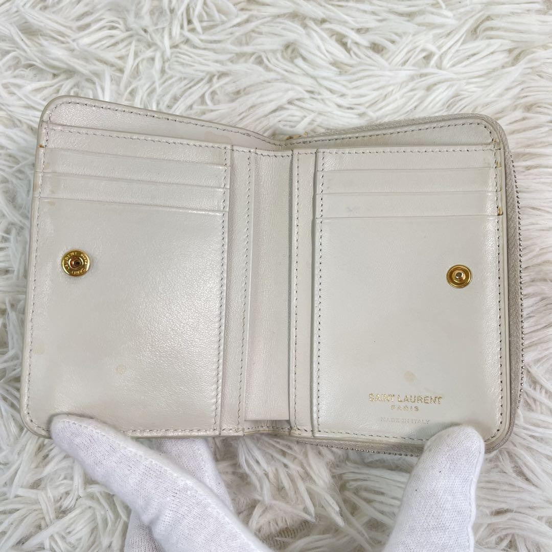 Saint Laurent Bi-fold Wallet Flap Compact Purse YSL Cassandra Cream Authentic