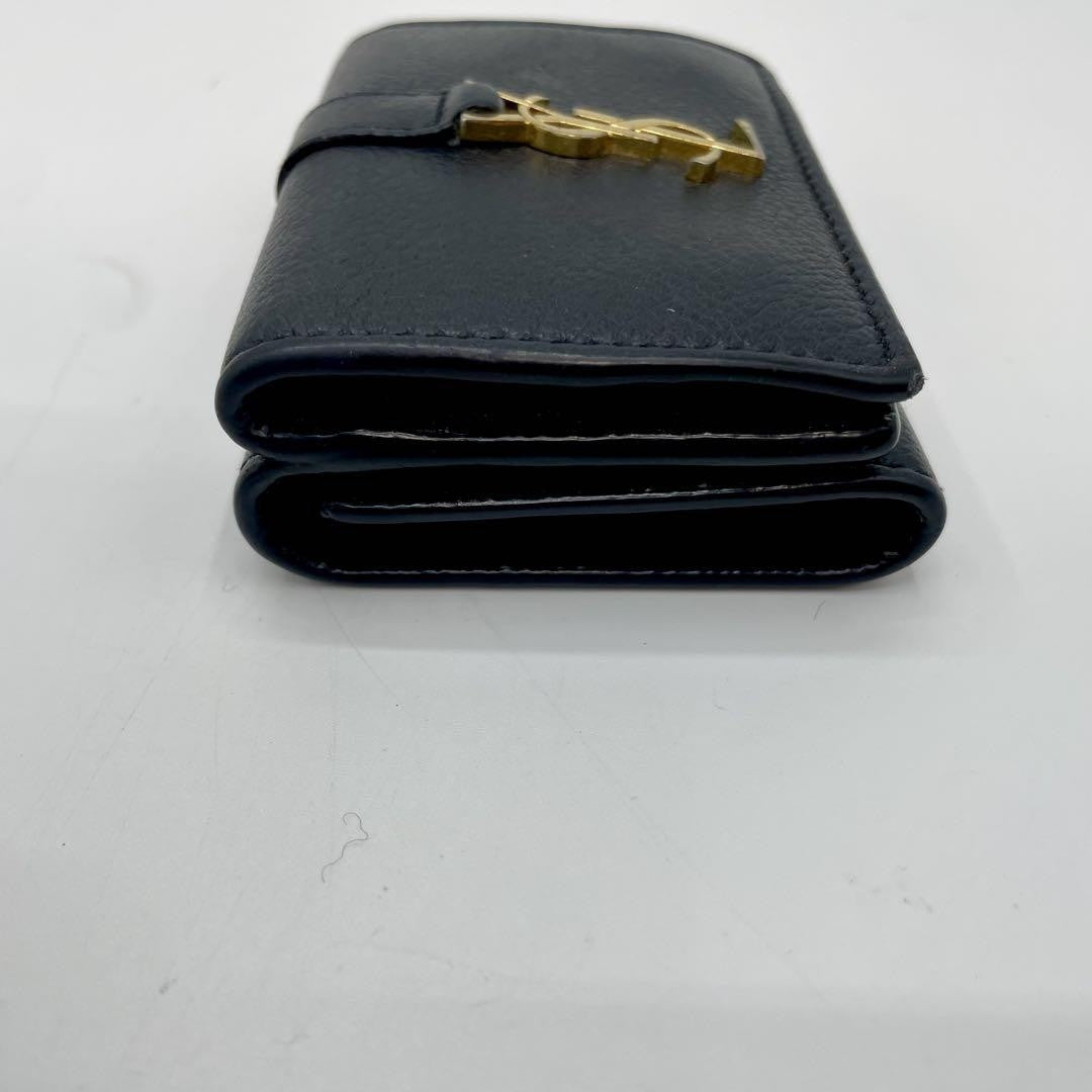 Saint Laurent Tri-fold Wallet Compact Purse YSL Cassandra Black Authentic