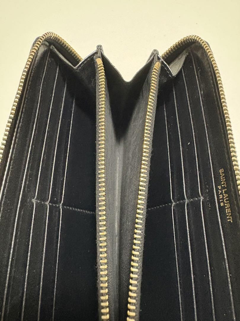 Saint Laurent Round Zip Long Wallet Purse YSL Cassandra Black Authentic