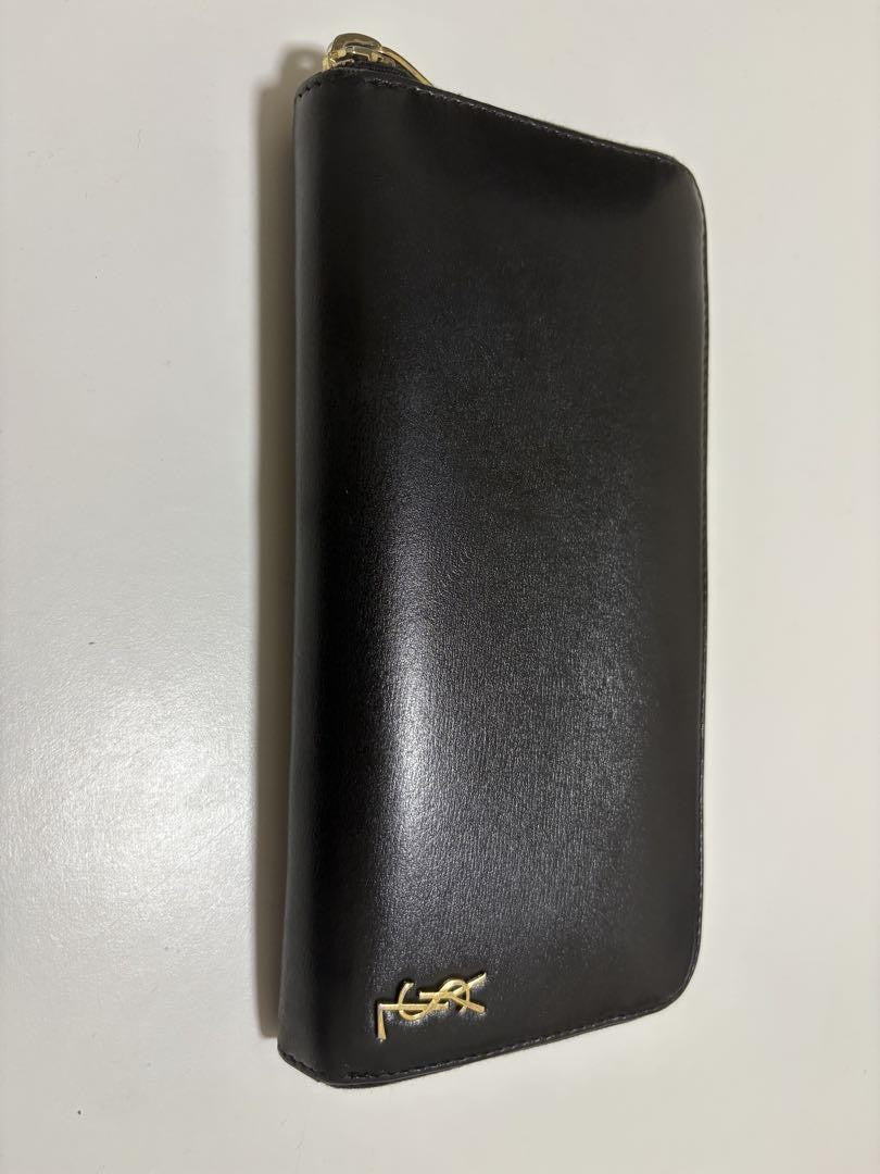 Saint Laurent Round Zip Long Wallet Purse YSL Cassandra Black Authentic