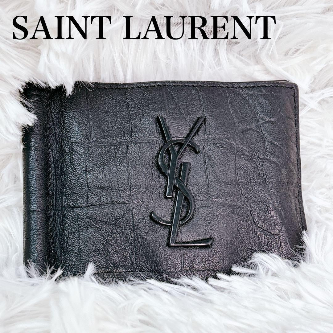 Saint Laurent Bi-fold Card Holder Wallet Case Flap Purse YSL Cassandra Black