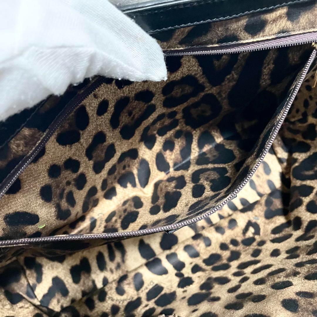 Dolce & Gabbana Hand Bag Tote Purse Leopard Black Brown Authentic