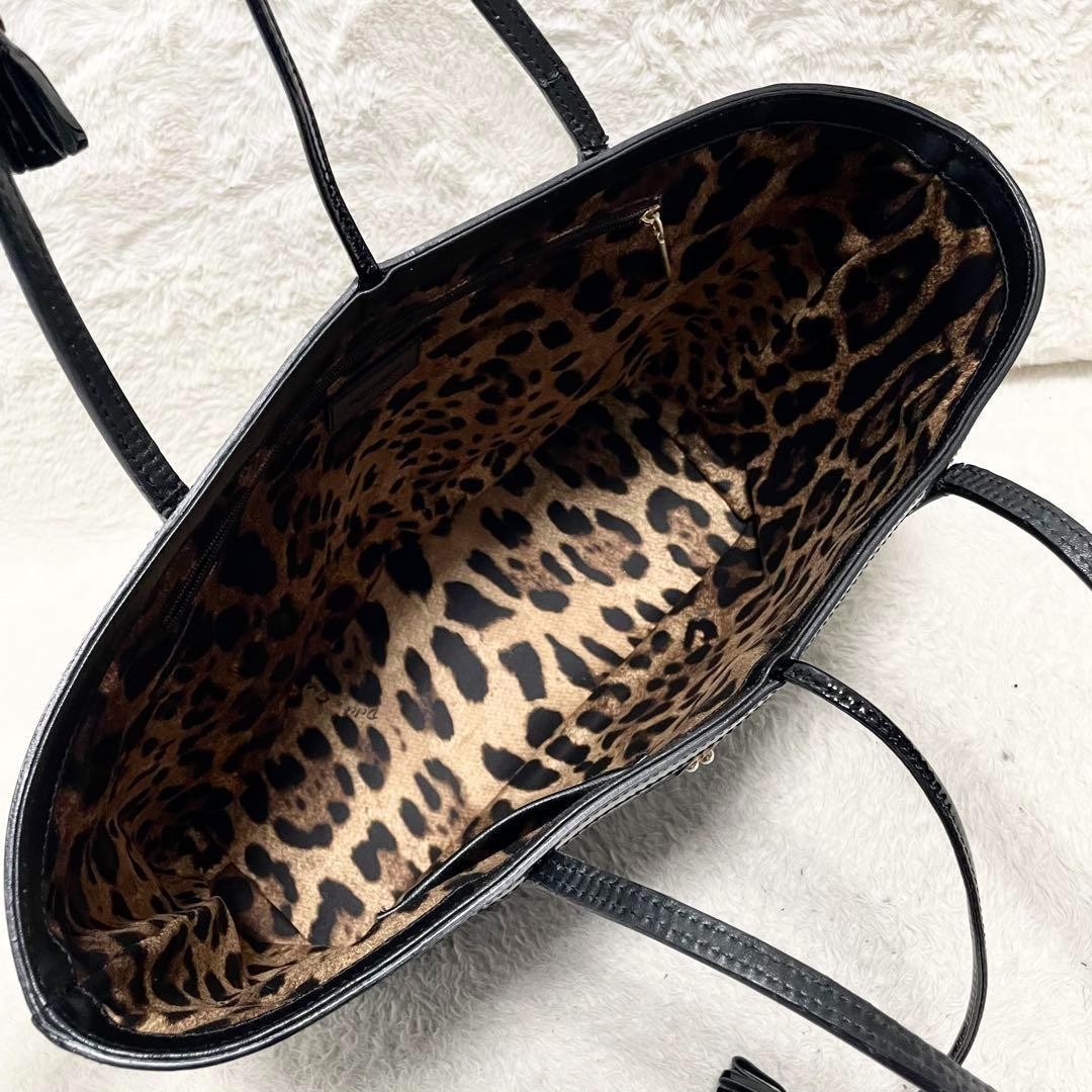 Dolce & Gabbana Hand Bag Tote Purse Leopard Black Brown Authentic
