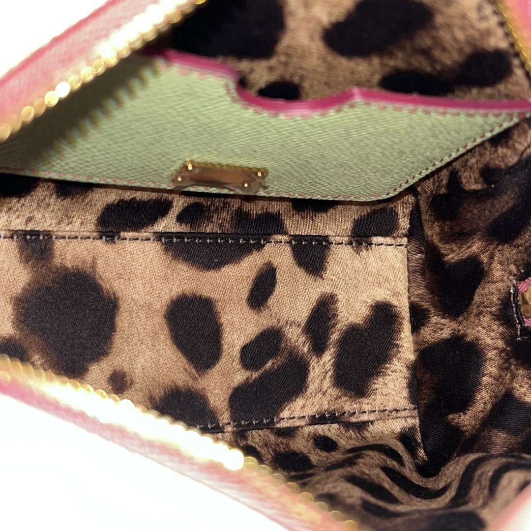 Dolce & Gabbana Hand Shoulder Bag Tote Purse 2way Leopard Leather Green Auth