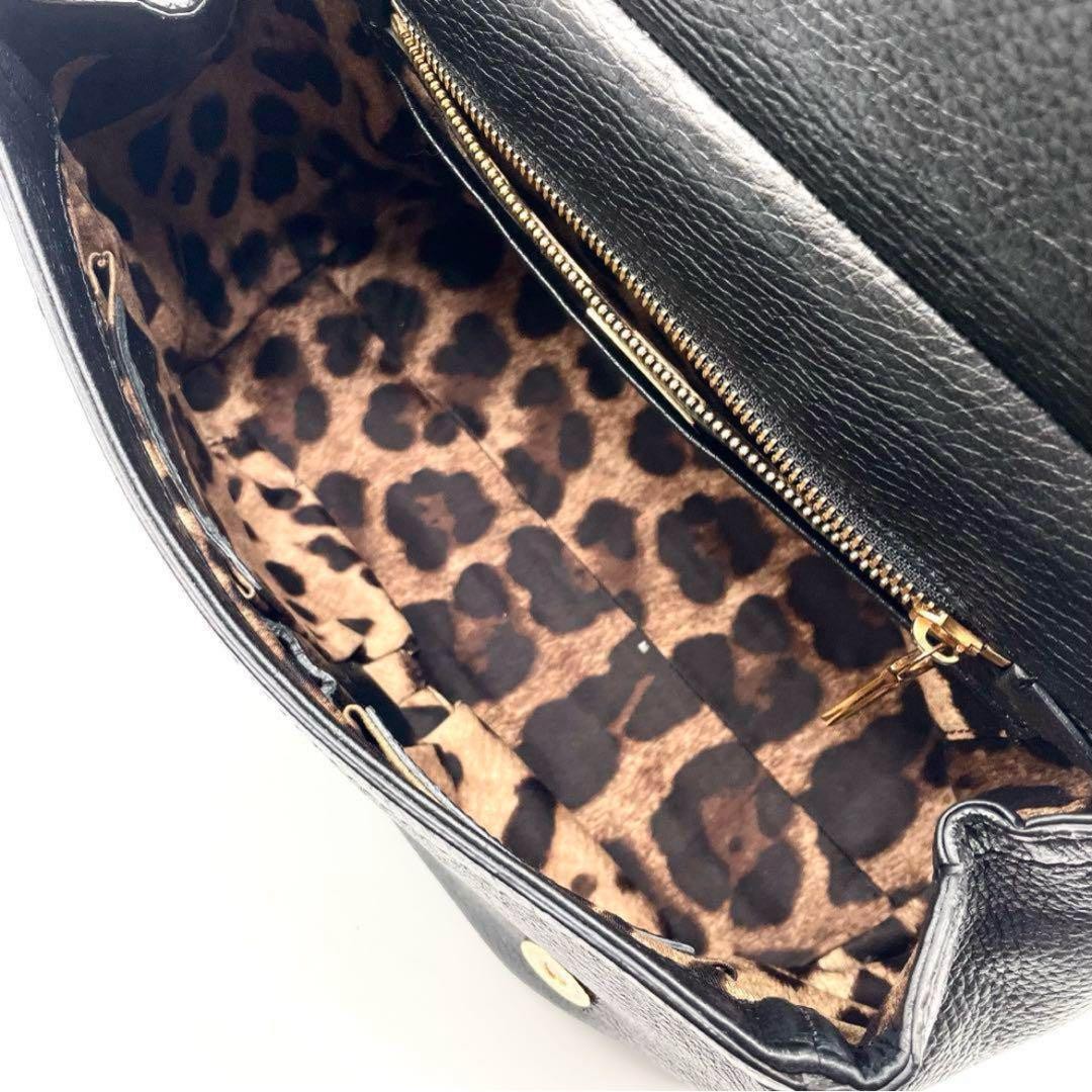 Dolce & Gabbana Shoulder Bag Purse 2way Leopard Leather Black Authentic