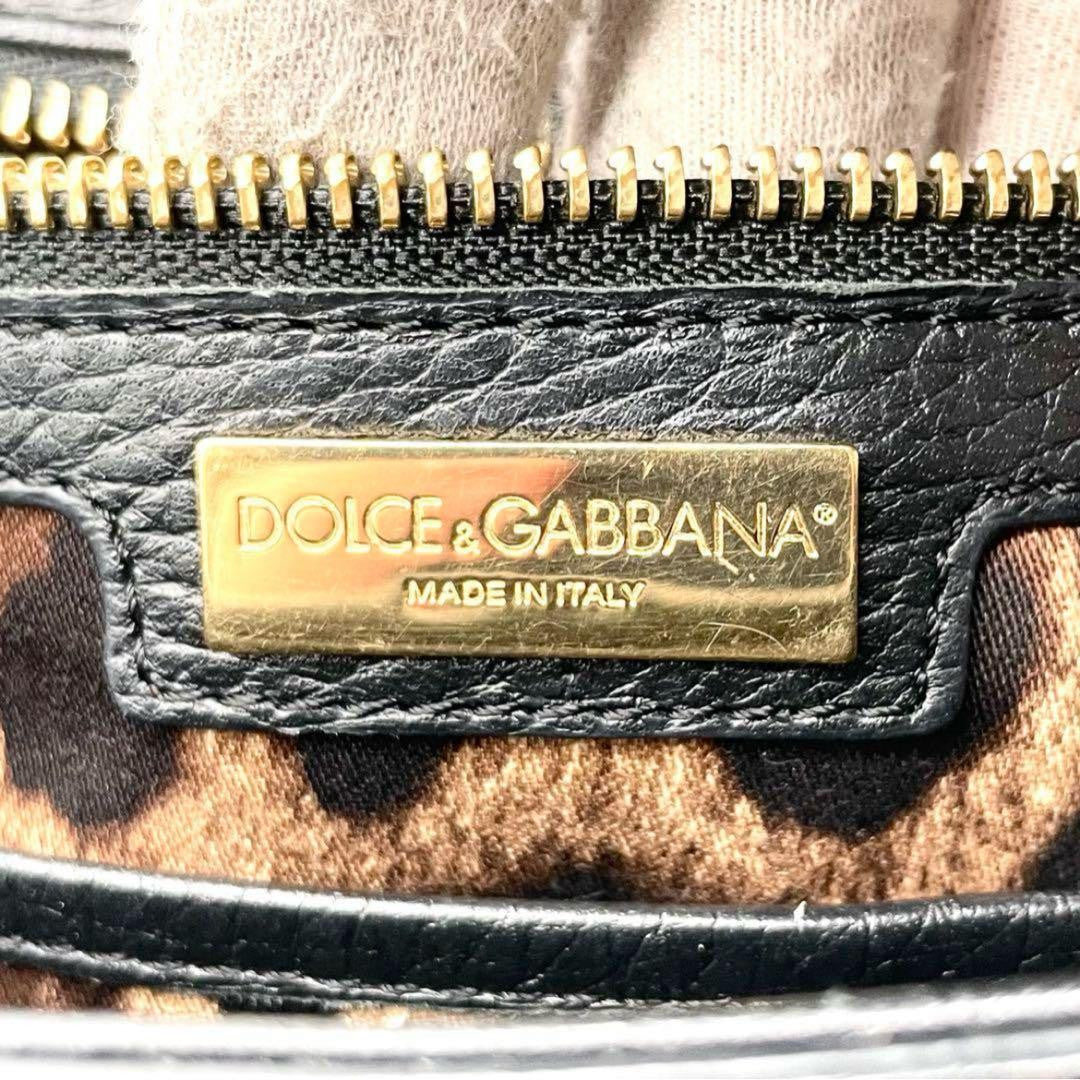 Dolce & Gabbana Shoulder Bag Purse 2way Leopard Leather Black Authentic