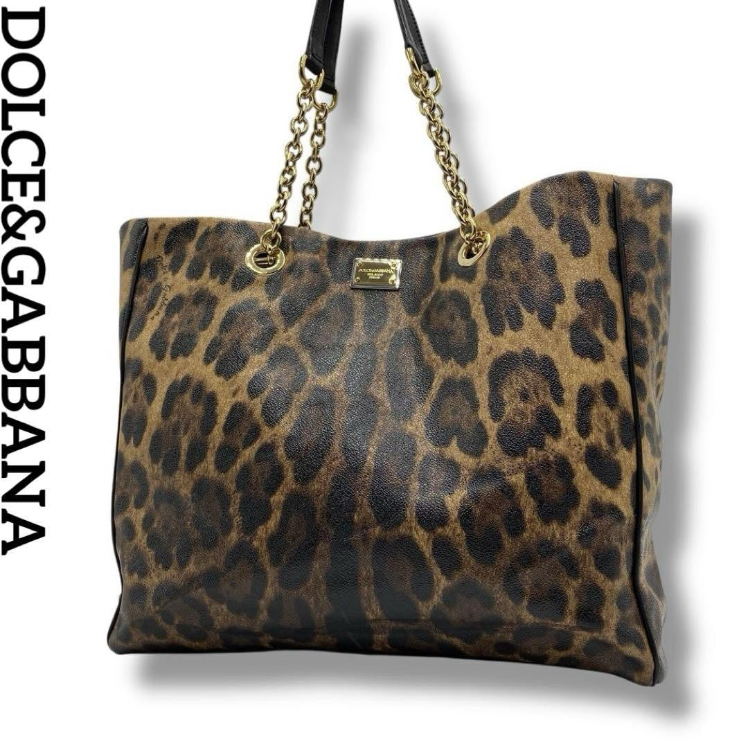Dolce & Gabbana Hand Bag Tote Purse Leopard PVC Leather Authentic