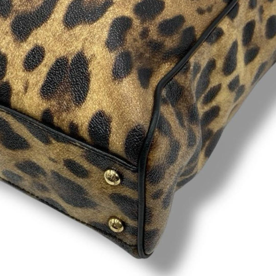 Dolce & Gabbana Hand Bag Tote Purse Leopard PVC Leather Authentic