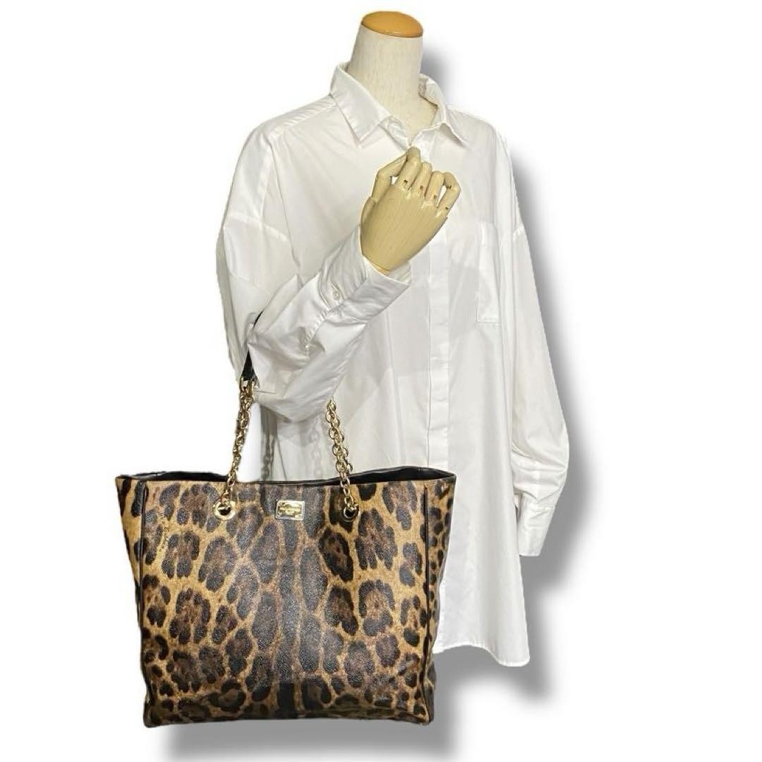Dolce & Gabbana Hand Bag Tote Purse Leopard PVC Leather Authentic