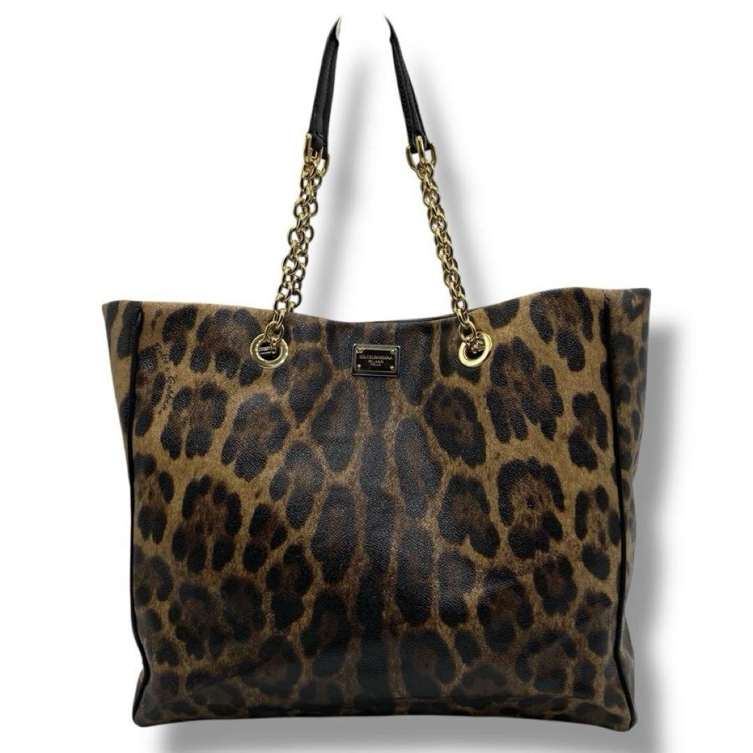 Dolce & Gabbana Hand Bag Tote Purse Leopard PVC Leather Authentic