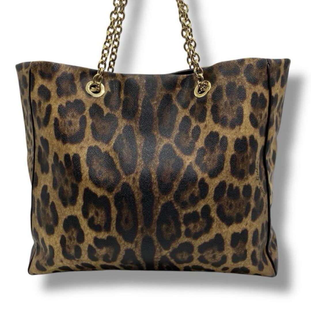 Dolce & Gabbana Hand Bag Tote Purse Leopard PVC Leather Authentic