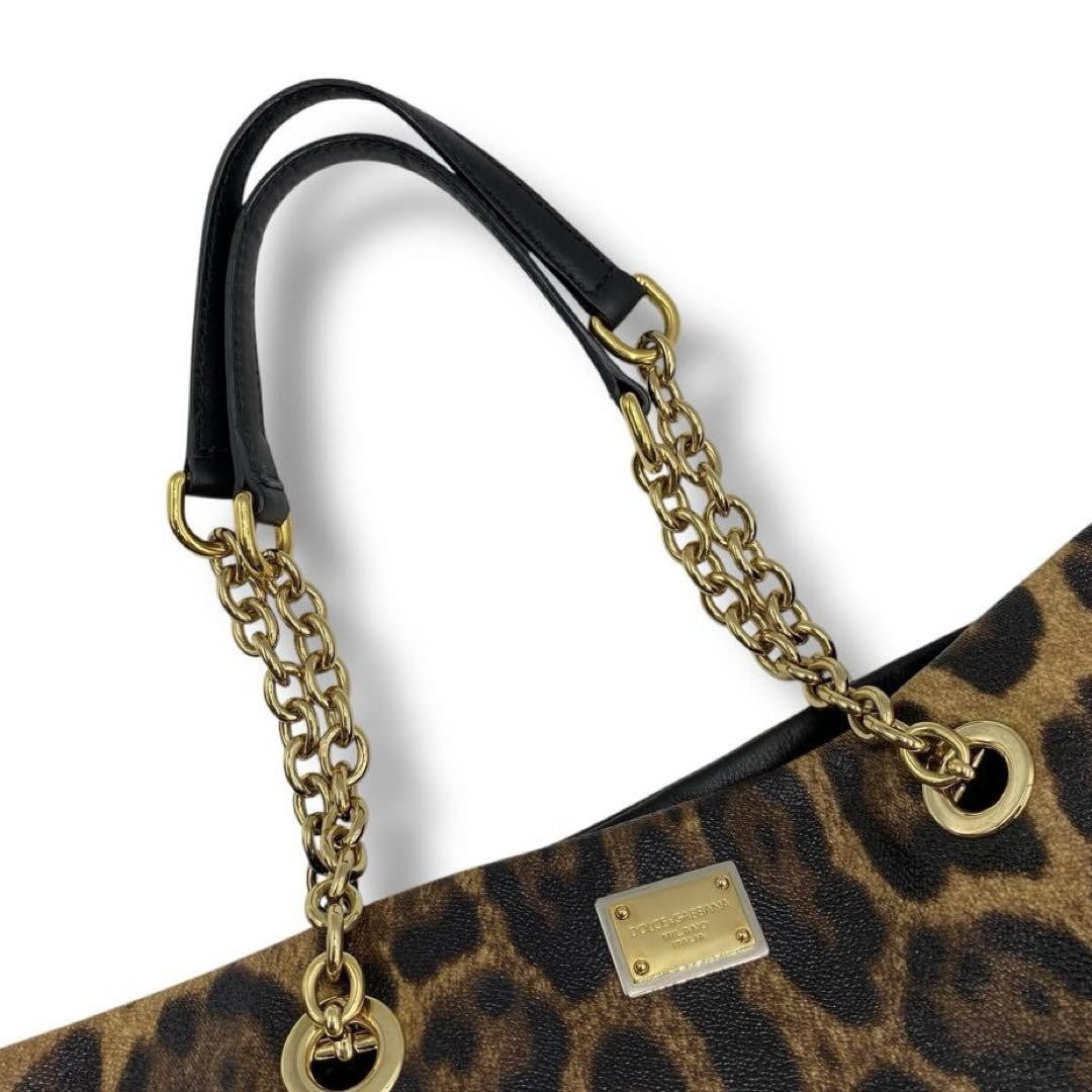 Dolce & Gabbana Hand Bag Tote Purse Leopard PVC Leather Authentic