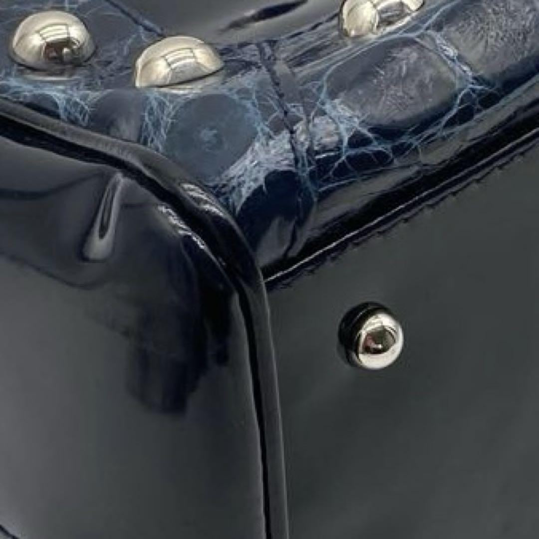 Dolce & Gabbana Hand Bag Tote Purse Patent Leather Navy Authentic