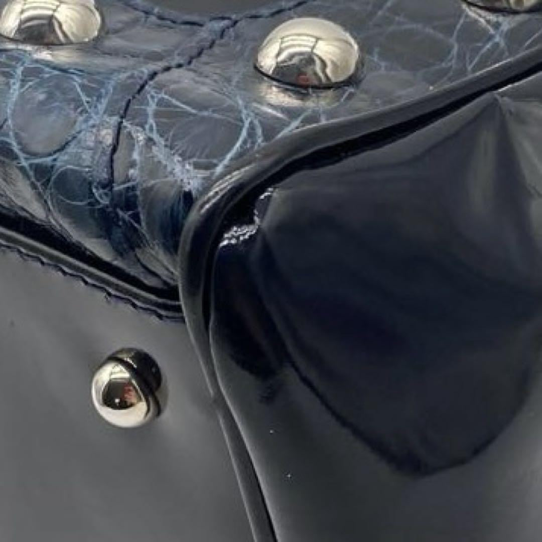 Dolce & Gabbana Hand Bag Tote Purse Patent Leather Navy Authentic