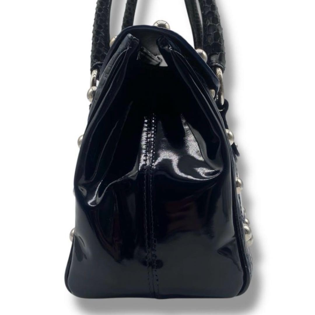 Dolce & Gabbana Hand Bag Tote Purse Patent Leather Navy Authentic