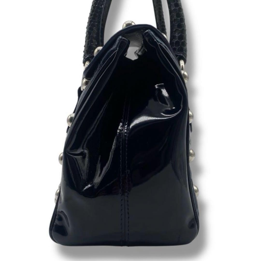 Dolce & Gabbana Hand Bag Tote Purse Patent Leather Navy Authentic