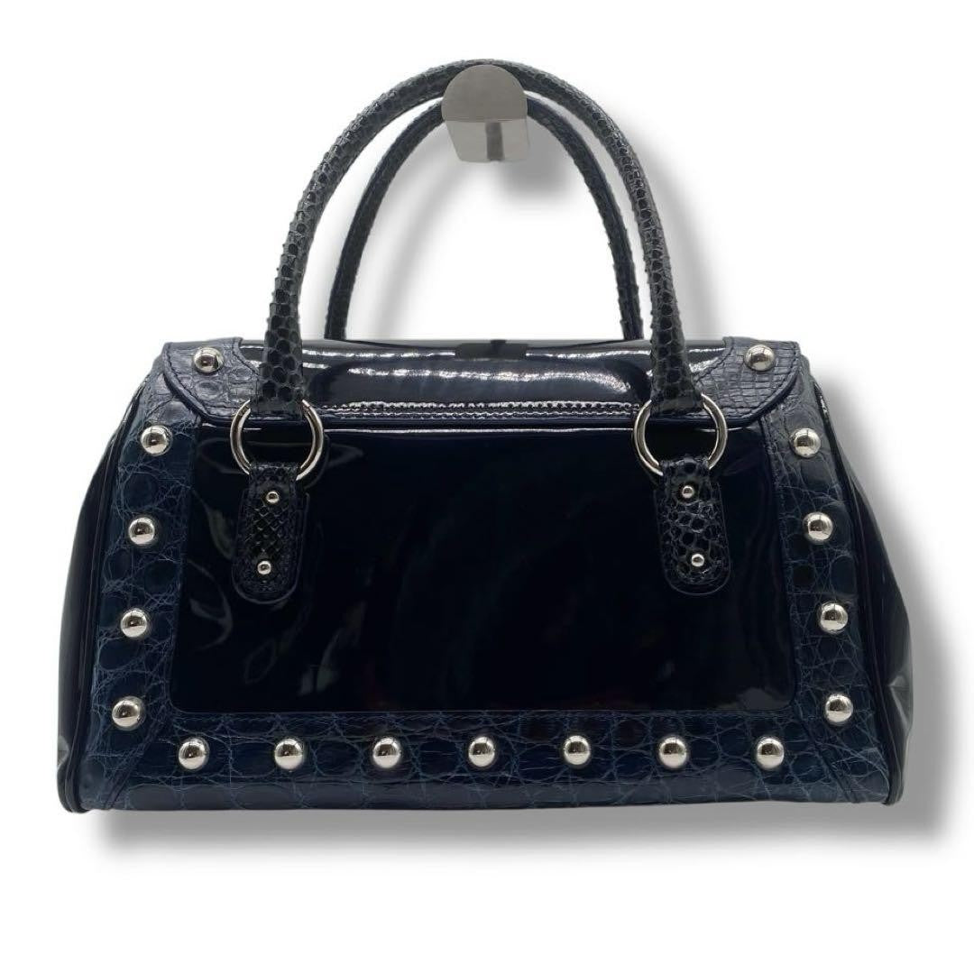 Dolce & Gabbana Hand Bag Tote Purse Patent Leather Navy Authentic