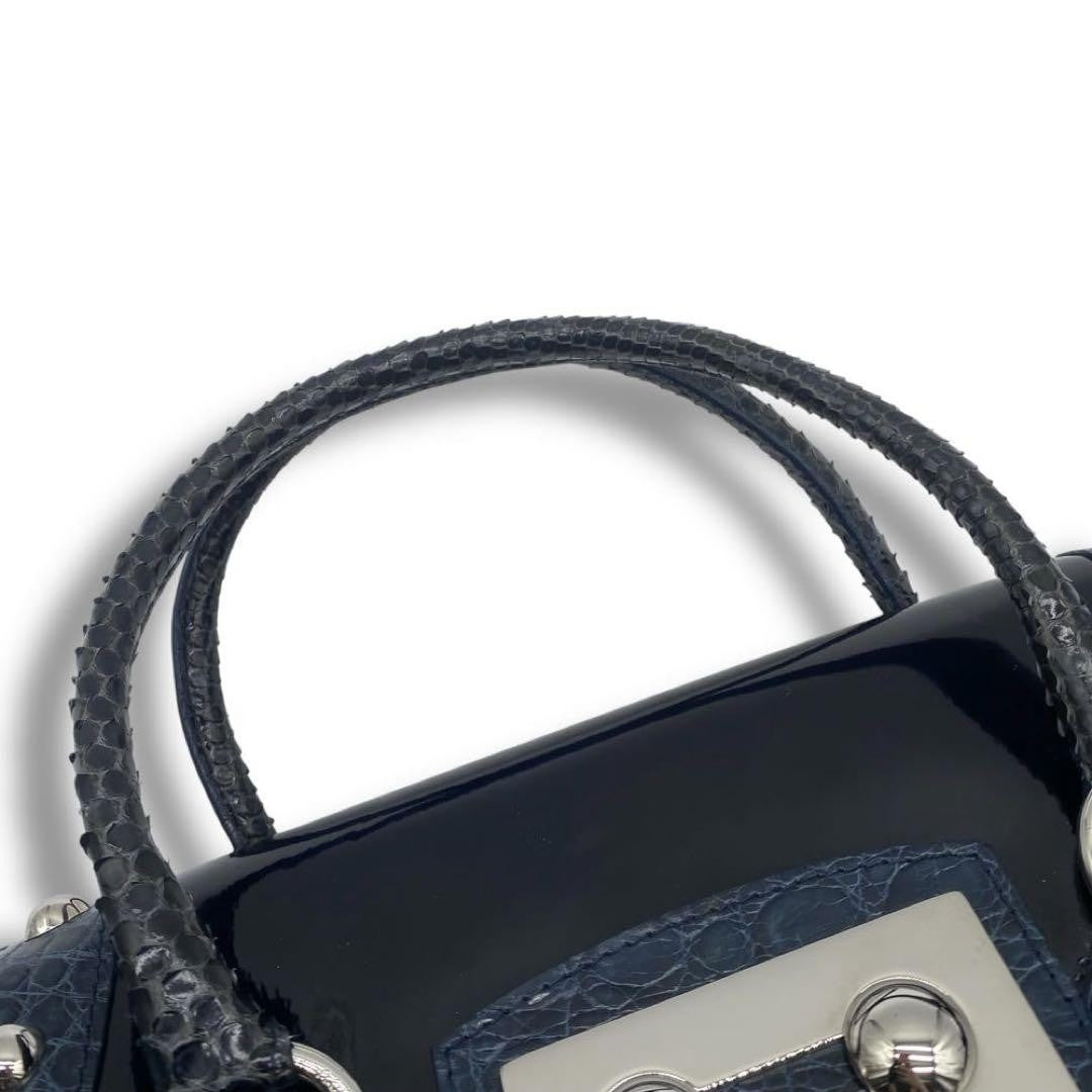 Dolce & Gabbana Hand Bag Tote Purse Patent Leather Navy Authentic