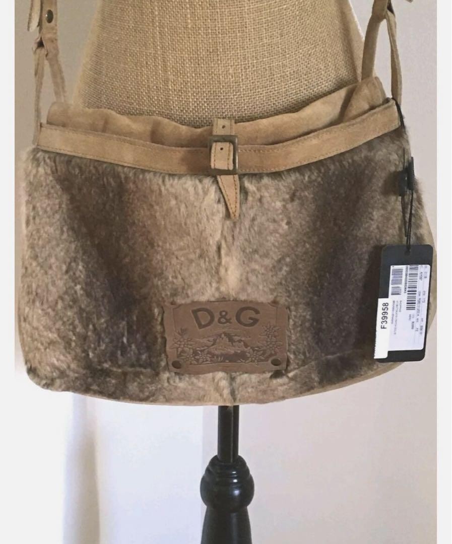 Dolce & Gabbana Shoulder Bag Purse Fur Suede Brown Authentic