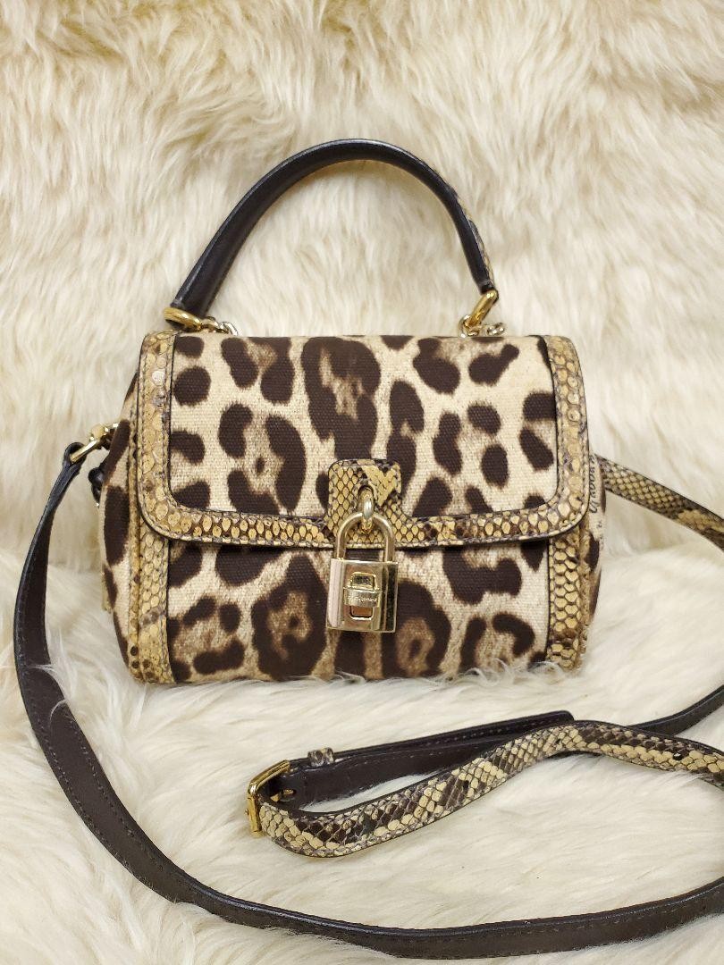 Dolce & Gabbana Shoulder Bag Purse Leopard Brown Beige Authentic